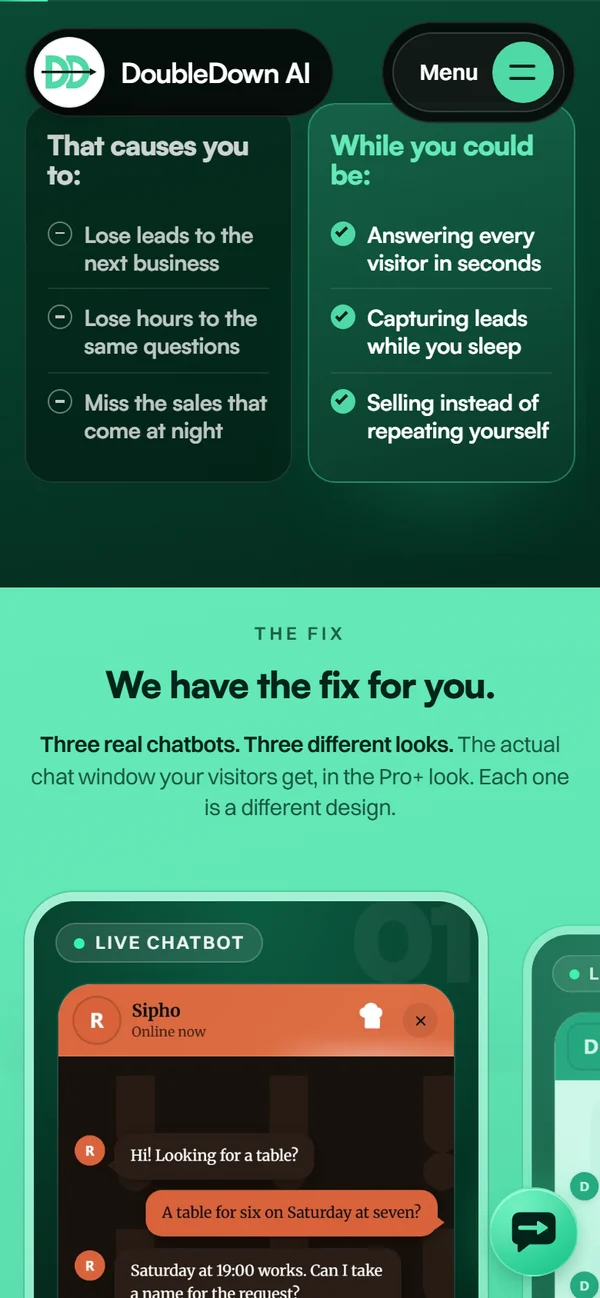 One of our product pages on a phone, asking the visitor which problems sound like them.